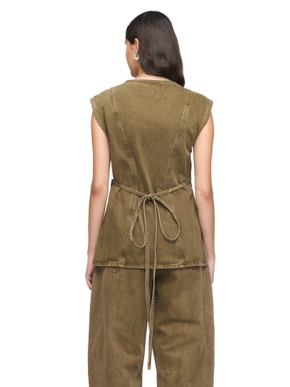 Denim Wrap Top - Dark Olive