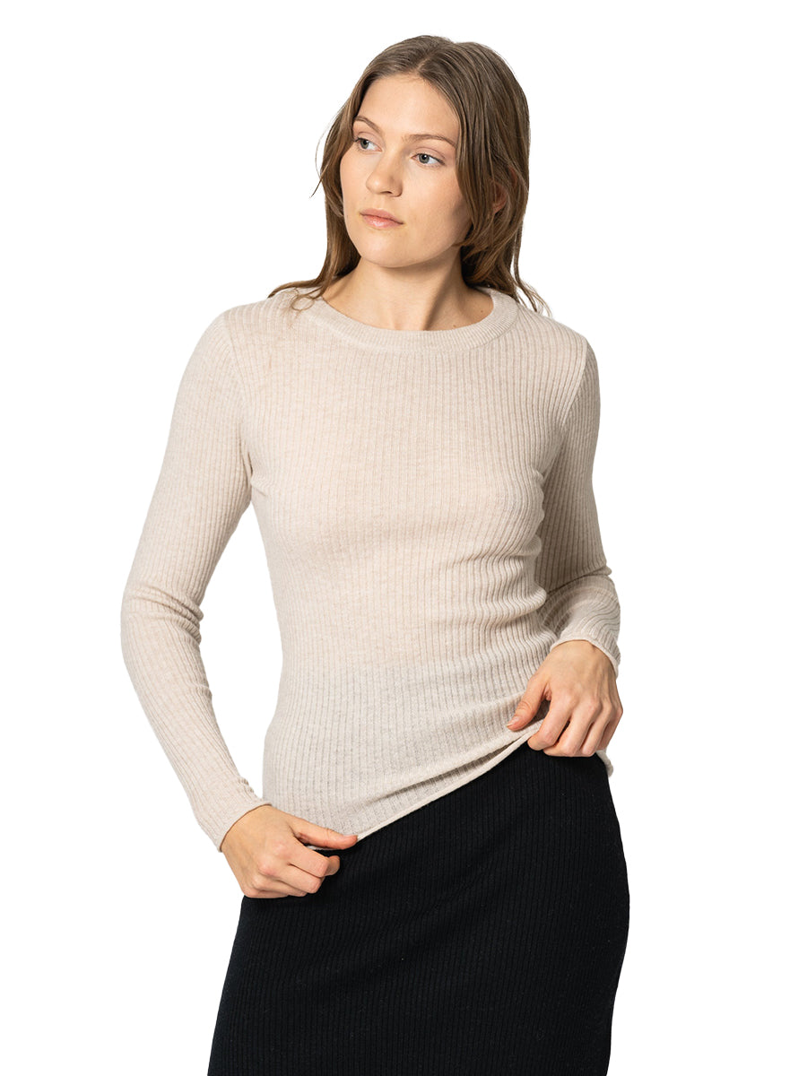 Merino Fitted Rib Sweater - Almond White