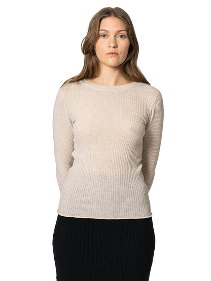 Merino Fitted Rib Sweater - Almond White