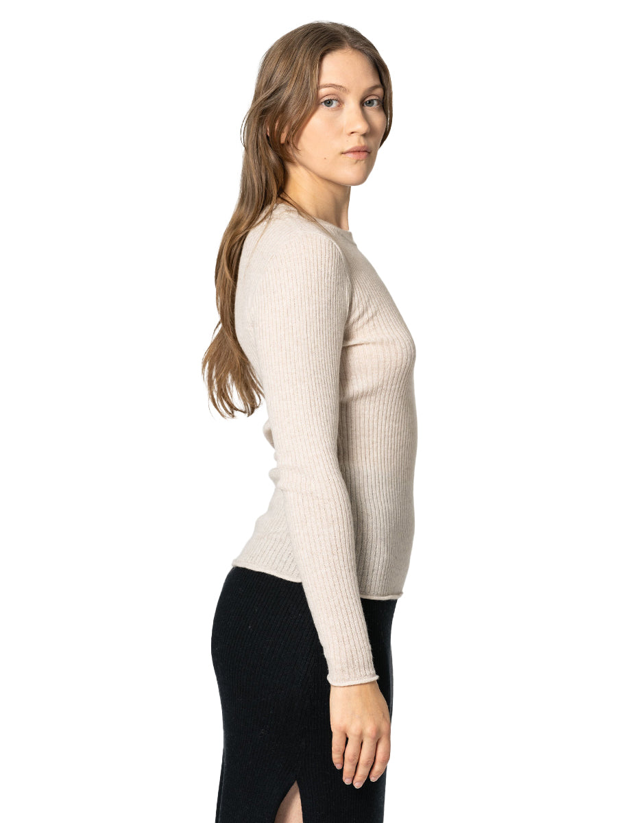 Merino Fitted Rib Sweater - Almond White