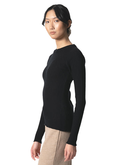 Merino Fitted Rib Sweater - Black