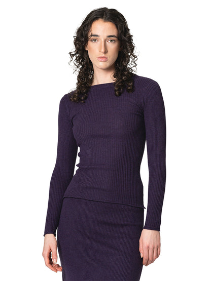 Merino Fitted Rib Sweater - Plum