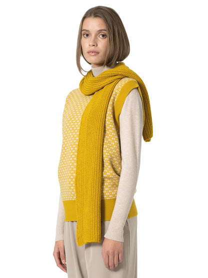 Merino Handknit Rib Scarf - Cyber Yellow