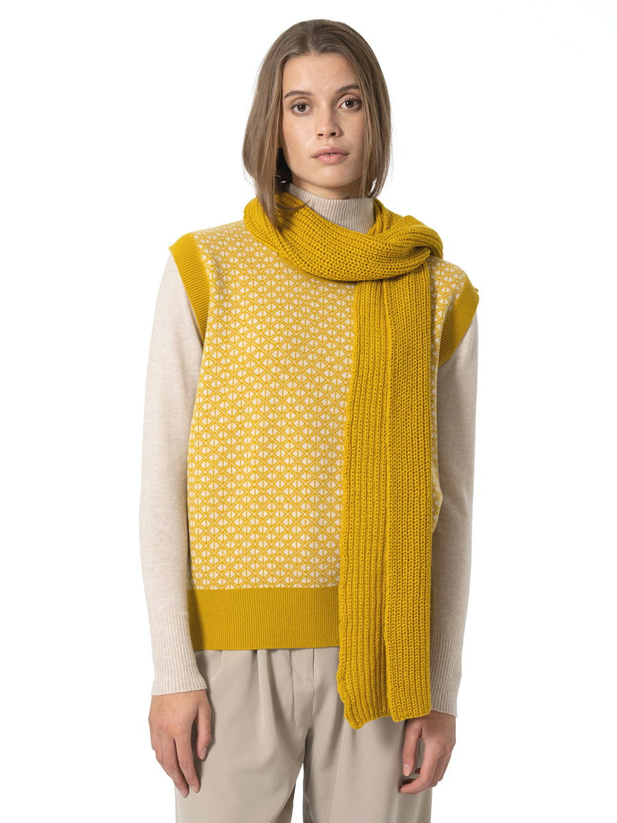 Merino Handknit Rib Scarf - Cyber Yellow