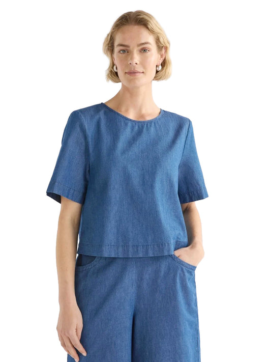 Honnor Top - Mid Blue Denim