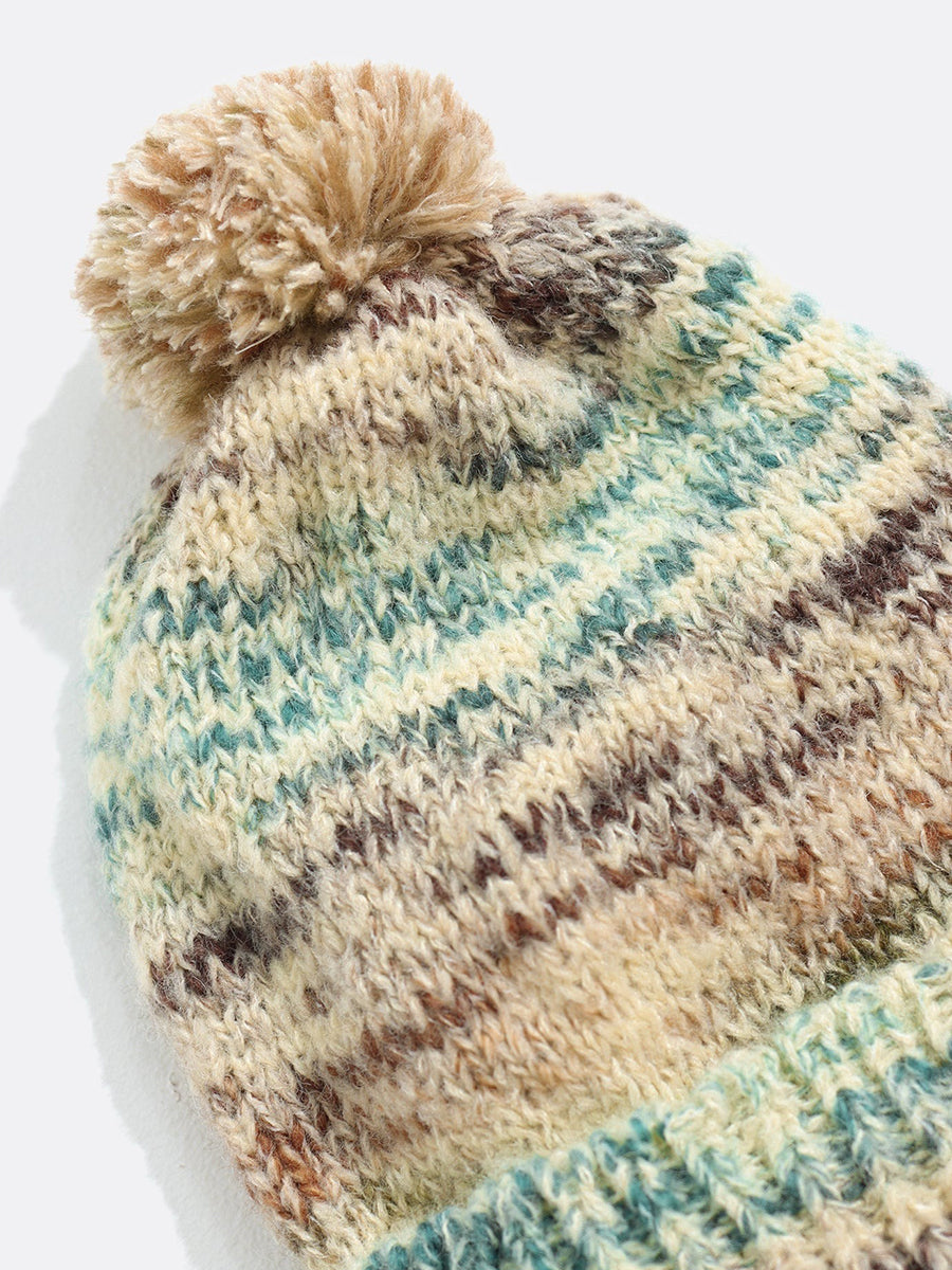 Bobble Knit Beanie - Stone Multi