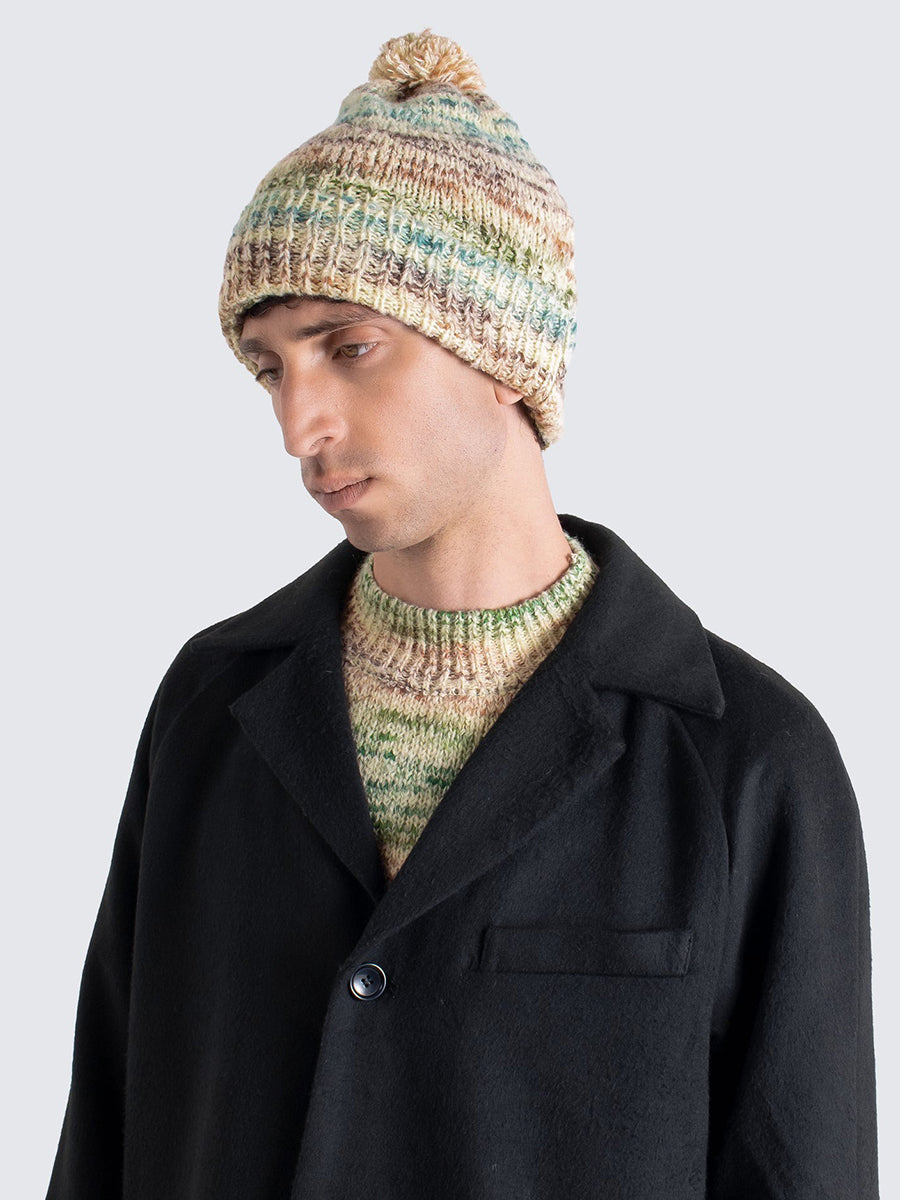 Bobble Knit Beanie - Stone Multi