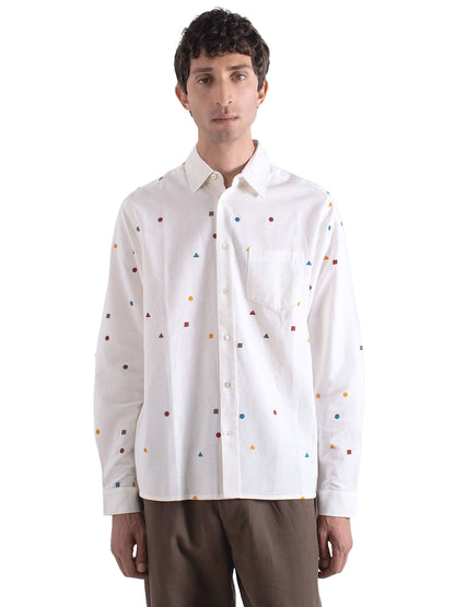Classic Long Sleeve Shirt - White Shapes Embroidery