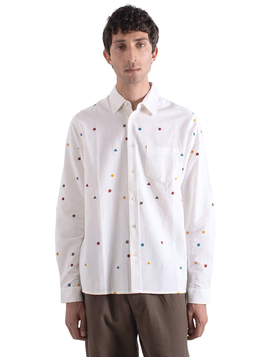 Classic Long Sleeve Shirt - White Shapes Embroidery