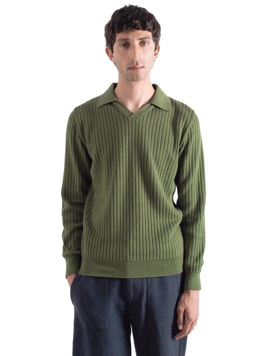 Clifford Spread-Collar Ribbed Polo - Green