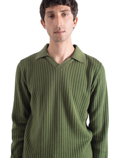 Clifford Spread-Collar Ribbed Polo - Green