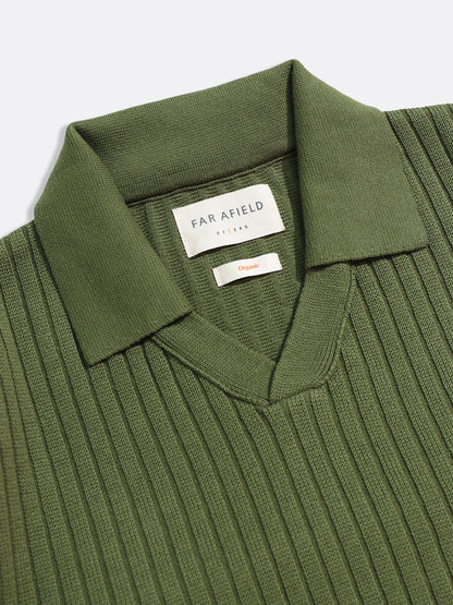 Clifford Spread-Collar Ribbed Polo - Green