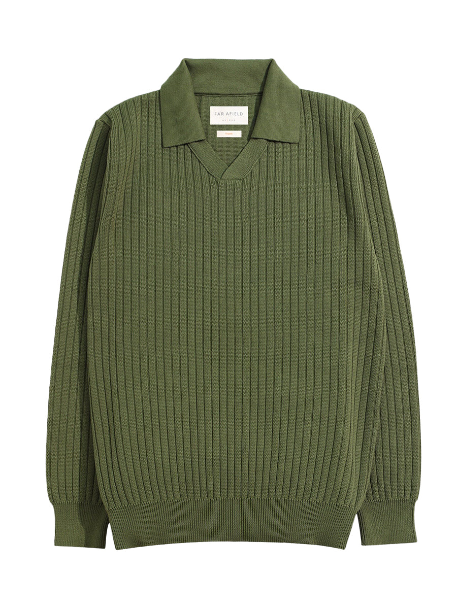 Clifford Spread-Collar Ribbed Polo - Green