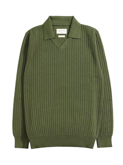 Clifford Spread-Collar Ribbed Polo - Green