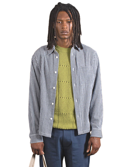 Costa Long Sleeve Shirt - Navy Gingham Check