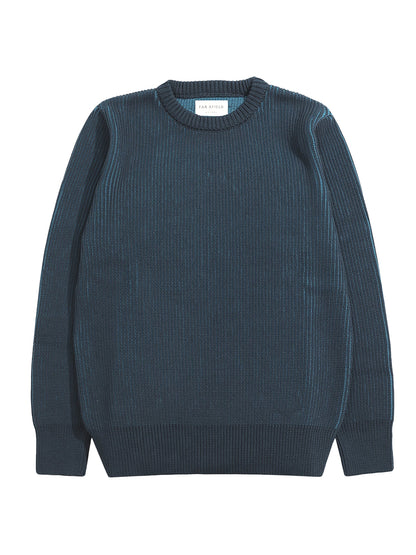 Hamish Ribbed Knit Sweater - Navy & Blue