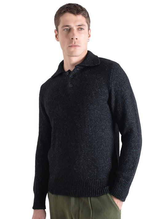 Kier Long Sleeve Knit Polo - Dark Grey Fleck