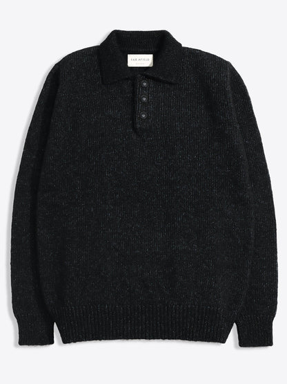 Kier Long Sleeve Knit Polo - Dark Grey Fleck