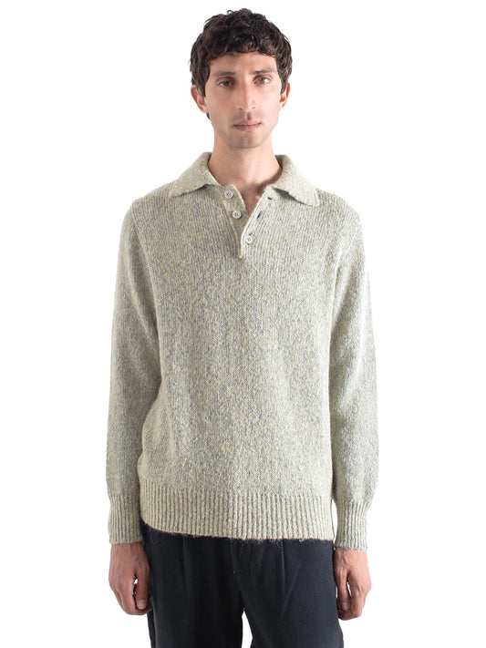 Kier Long Sleeve Knit Polo - Stone Fleck