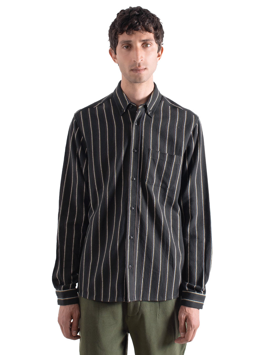 Mod Brushed Button Down - Grey Kuki Stripe