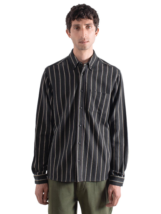 Mod Brushed Button Down - Grey Kuki Stripe