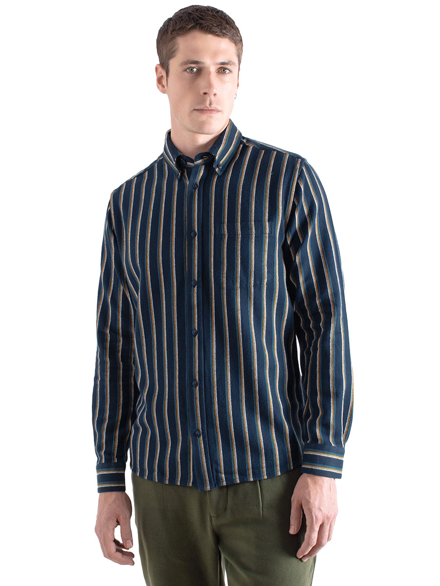 Mod Brushed Button Down - Navy Kuki Stripe