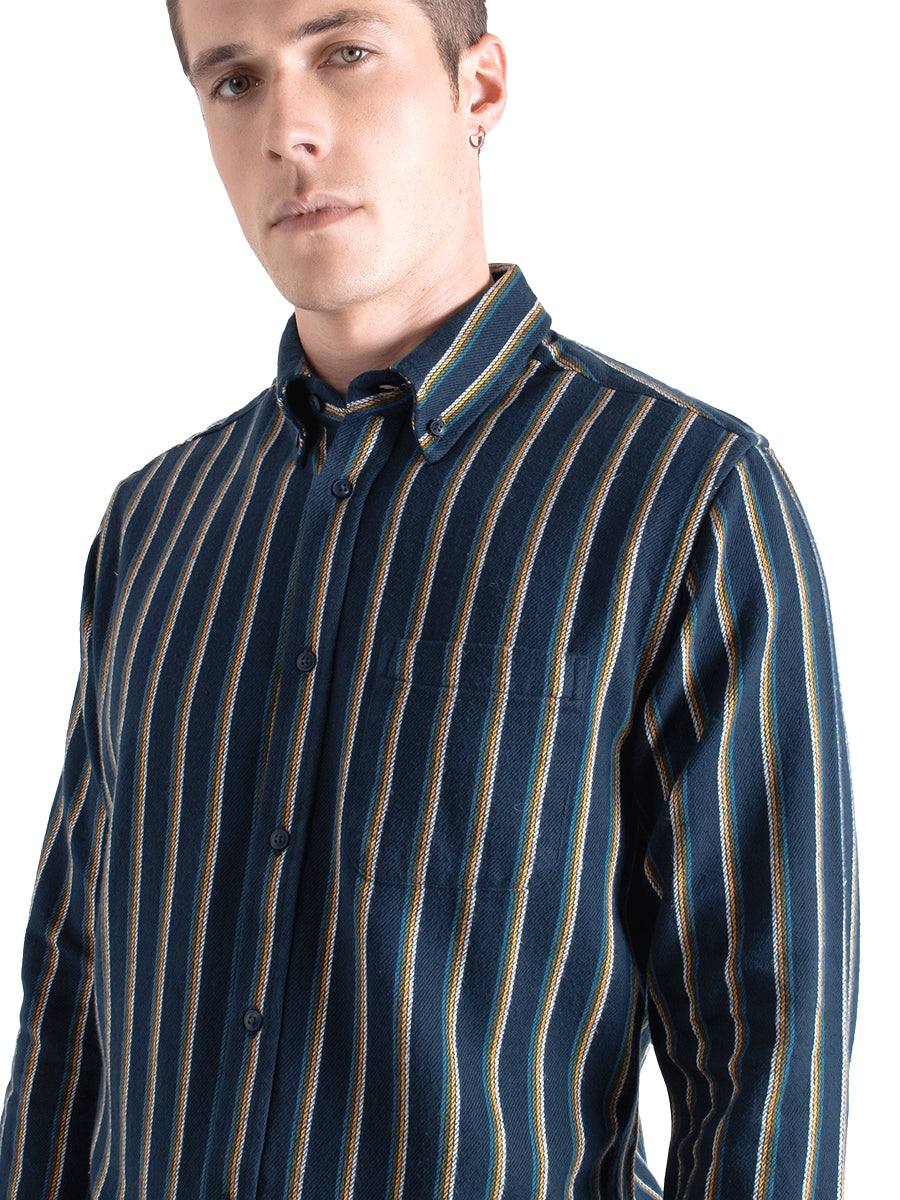 Mod Brushed Button Down - Navy Kuki Stripe
