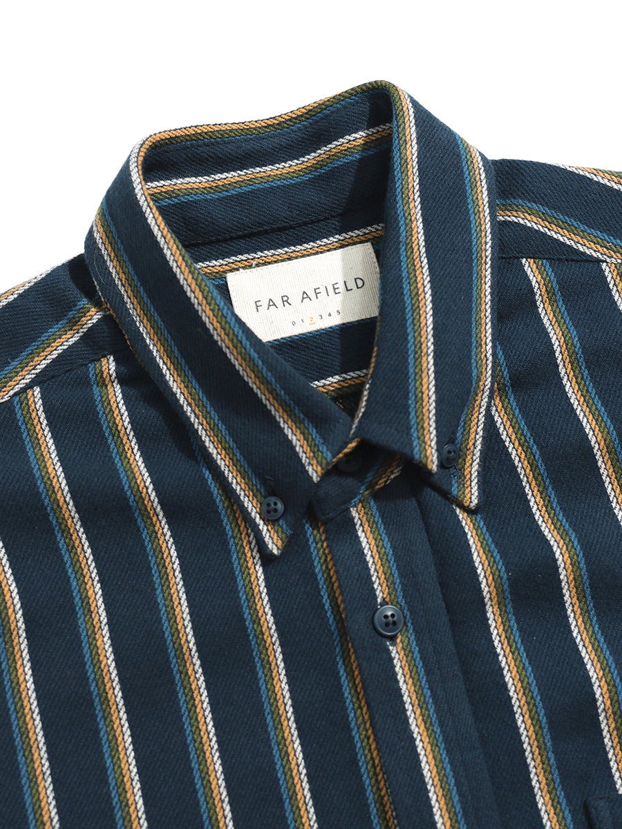 Mod Brushed Button Down - Navy Kuki Stripe