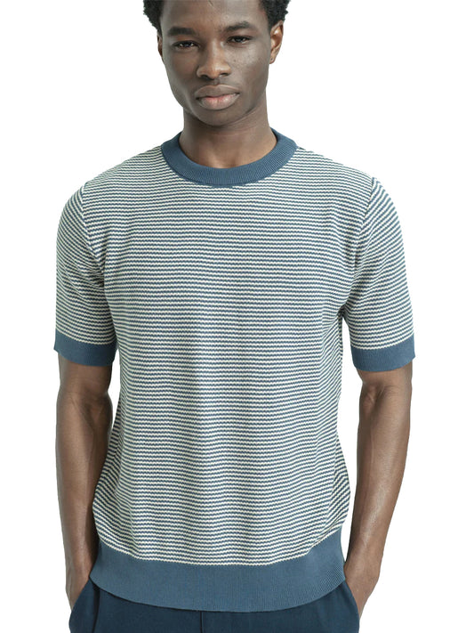 Newport Short Sleeve Knit - Blue & Sand Stripe