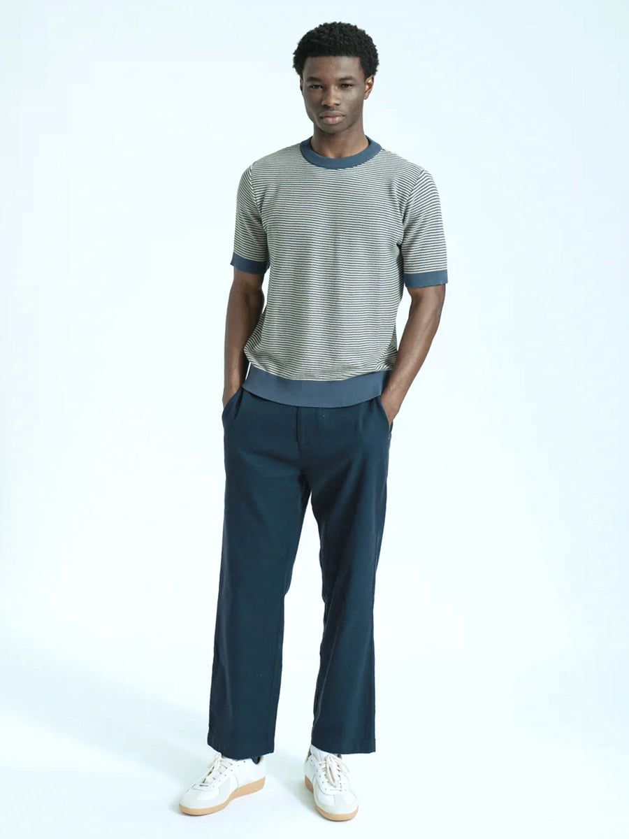 Newport Short Sleeve Knit - Blue & Sand Stripe