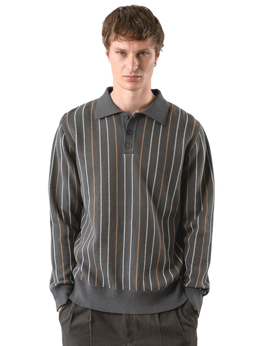 Pennon Stripe Knit Polo - Grey