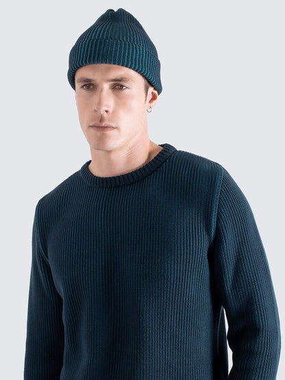 Ribbed Knit Beanie - Navy & Blue