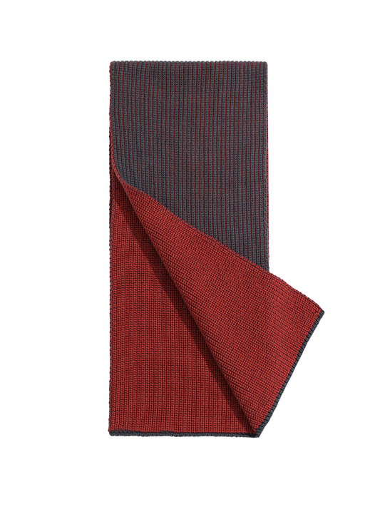 Ribbed Knit Scarf - Grey & Red