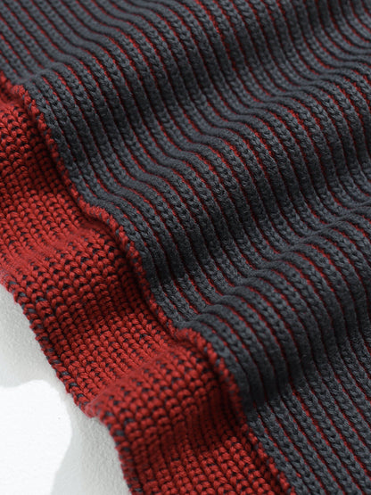 Ribbed Knit Scarf - Grey & Red