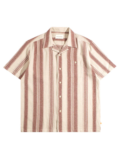 Selleck Short Sleeve Shirt - Sand & Red Dobby Stripe