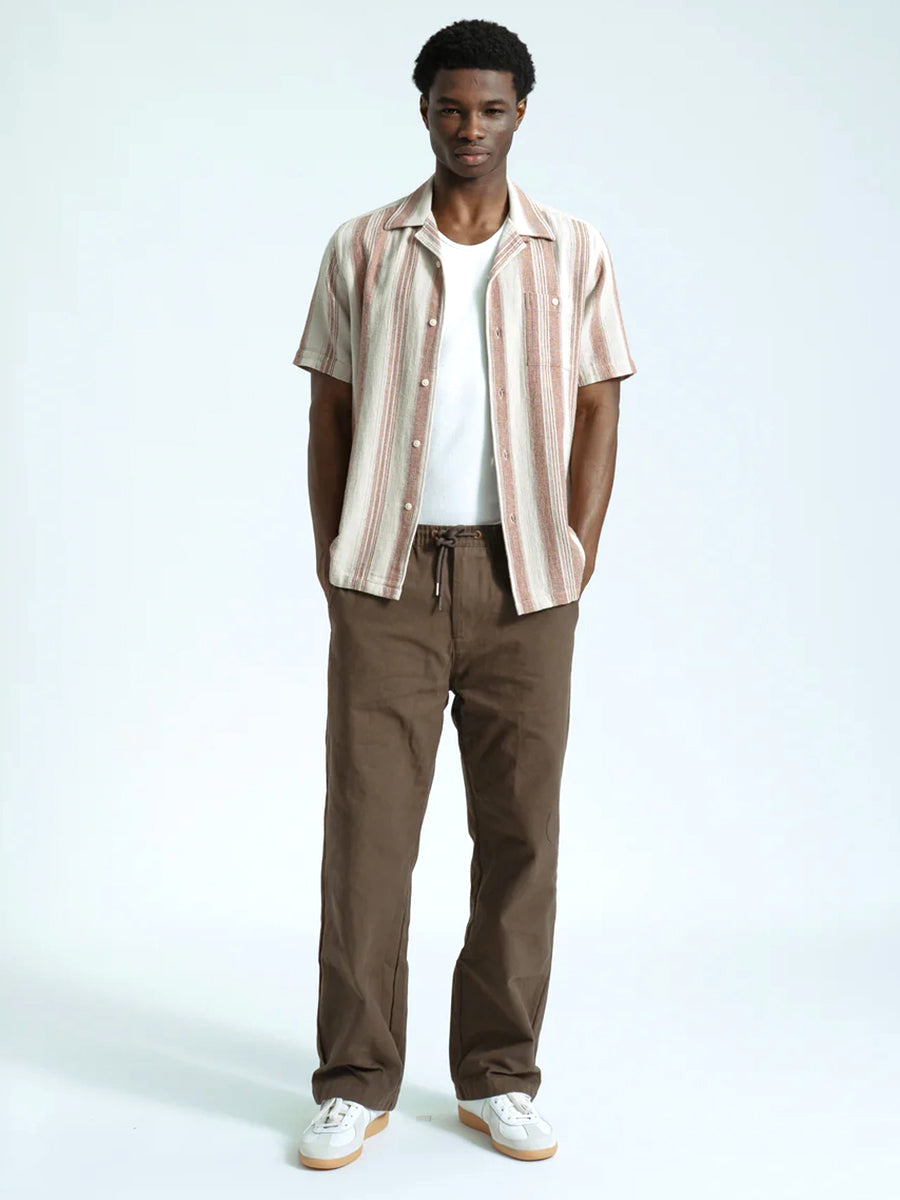 Selleck Short Sleeve Shirt - Sand & Red Dobby Stripe