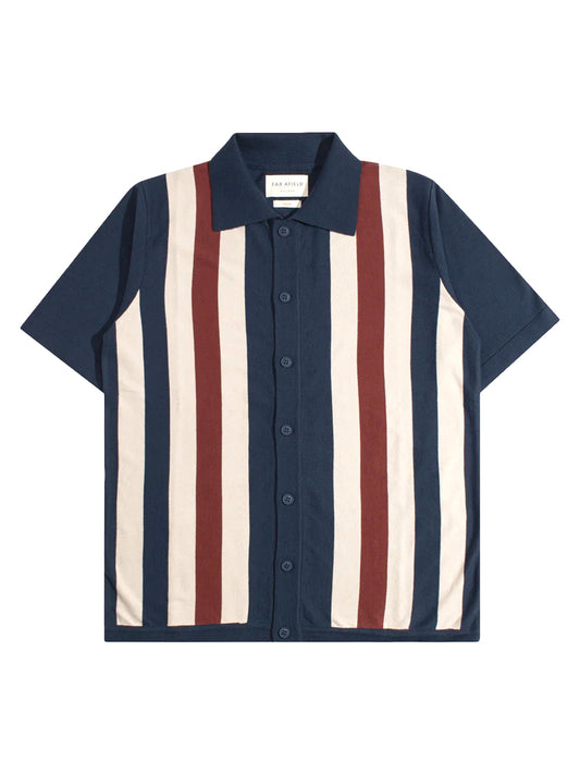 Velzy Short Sleeve Cardigan - Navy Simple Stripe
