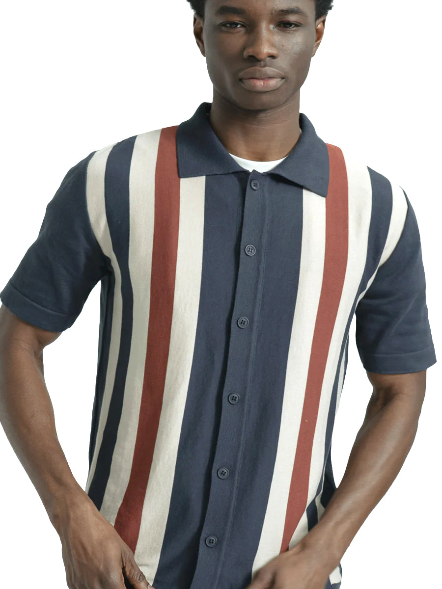 Velzy Short Sleeve Cardigan - Navy Simple Stripe