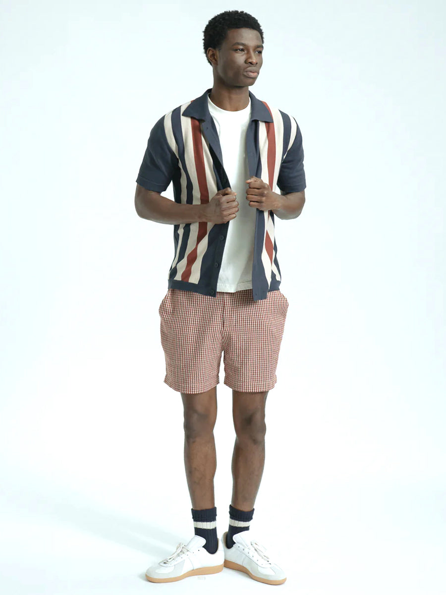 Velzy Short Sleeve Cardigan - Navy Simple Stripe