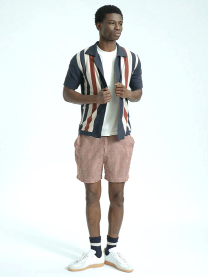 Velzy Short Sleeve Cardigan - Navy Simple Stripe