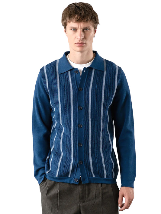 Zig-Zag Knit Textured Stripe Shirt - Navy & Blue