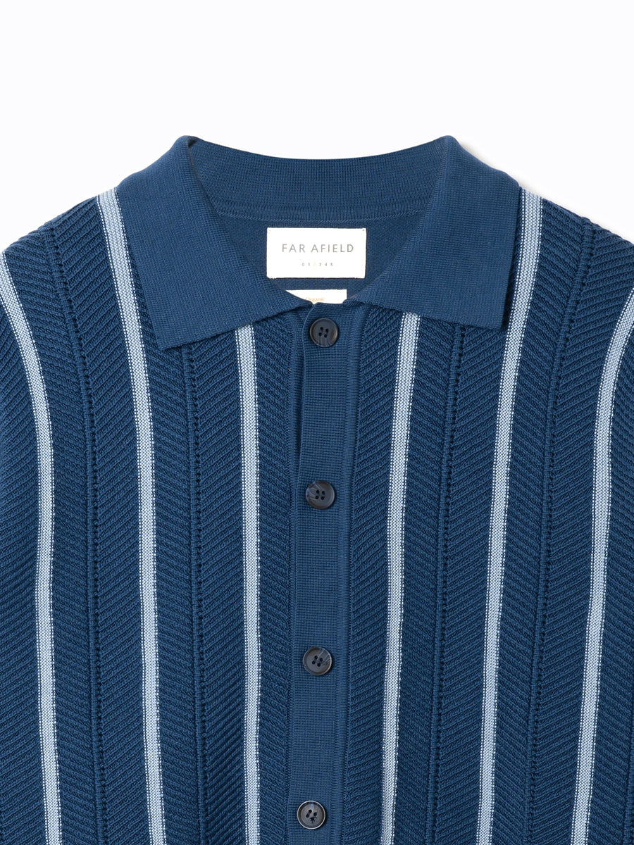 Zig-Zag Knit Textured Stripe Shirt - Navy & Blue
