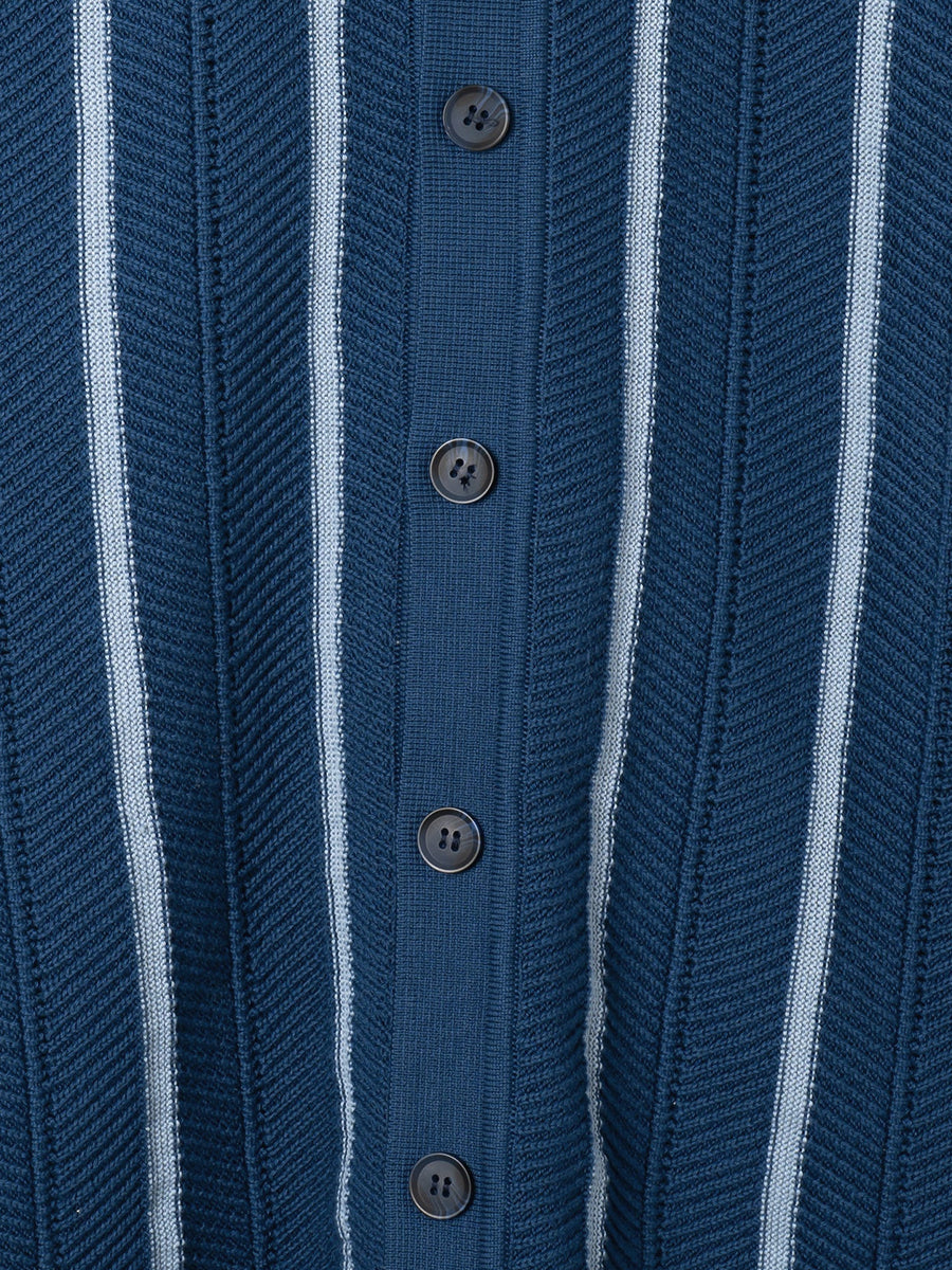 Zig-Zag Knit Textured Stripe Shirt - Navy & Blue