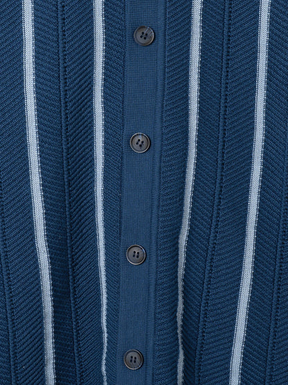 Zig-Zag Knit Textured Stripe Shirt - Navy & Blue