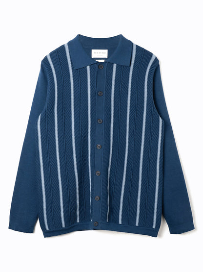 Zig-Zag Knit Textured Stripe Shirt - Navy & Blue