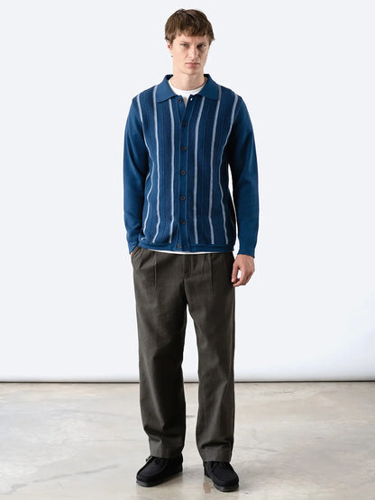 Zig-Zag Knit Textured Stripe Shirt - Navy & Blue