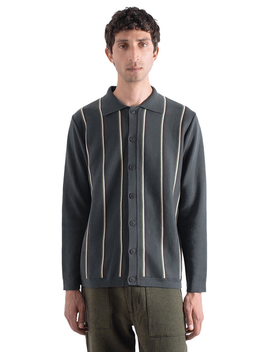 Zigged Cardigan - Grey Kuki Stripe