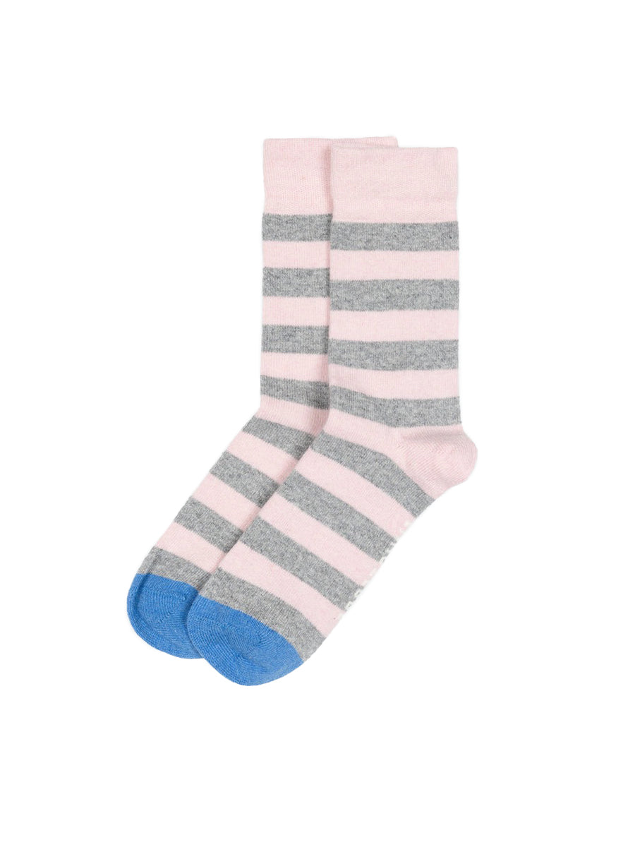 Classic Blue Toe Striped Socks - Clay & Grey Marl