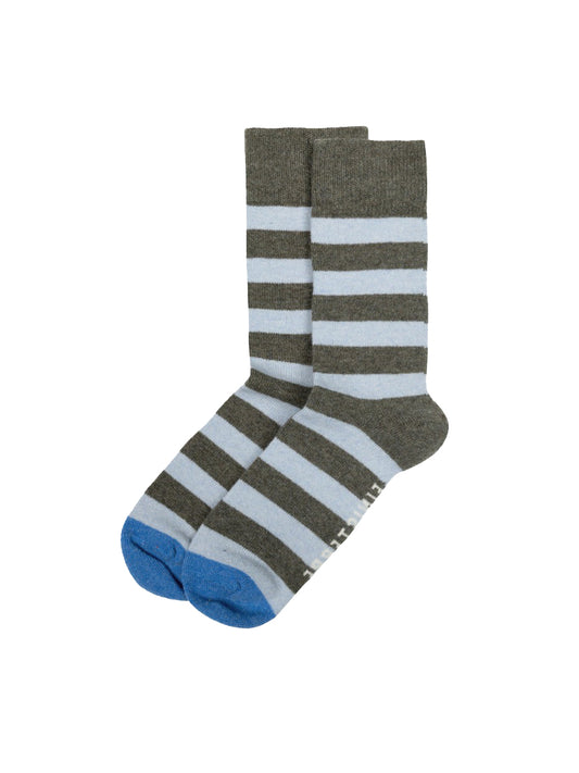 Classic Socks with Blue Toe - Olive & Winter Sky