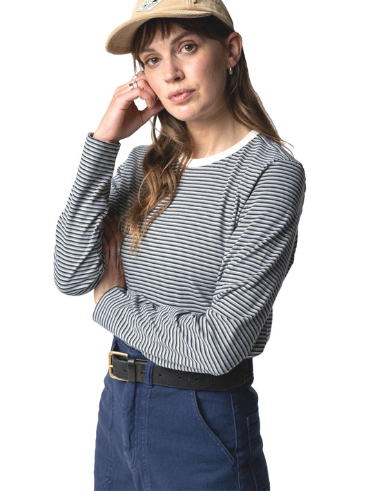 Eldon Long Sleeve Stripe Tee - Winter Sky & Bay Leaf